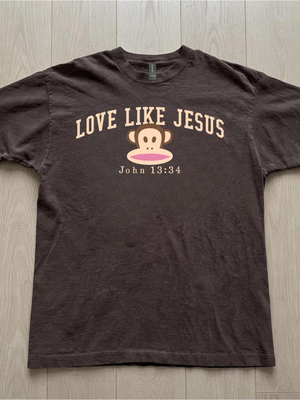 Gildan Brown 'Love Like Jesus' Graphic Tee with Pink Accent